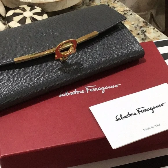 New Salvatore Ferragamo Leather Wallet Stromboli Sand - Picture 12 of 13